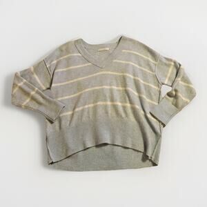 Women’s Carol V Neck Pullover Blue & White Striped Sweater Fleece Relaxed Fit S